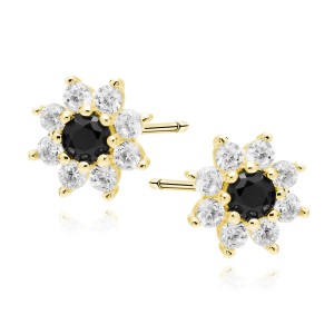 Cercei argint placati cu aur galben floare cu piatra neagra DiAmanti Z1939EG_B-DIA (Argint 925‰ 0,9 g.)
